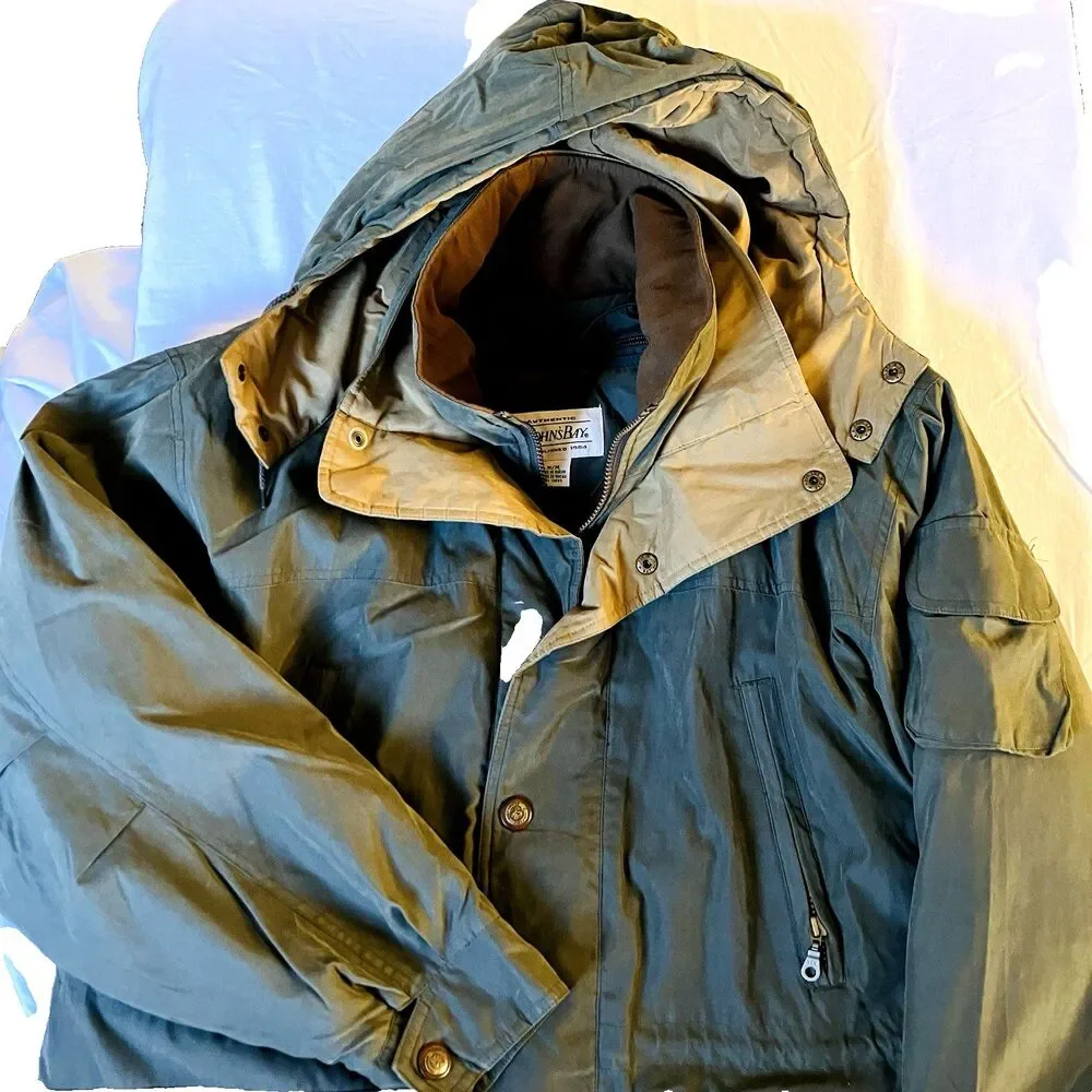 St Johns Bay Vintage Winter Jacket Hooded M Army Green Removable Liner Quilted